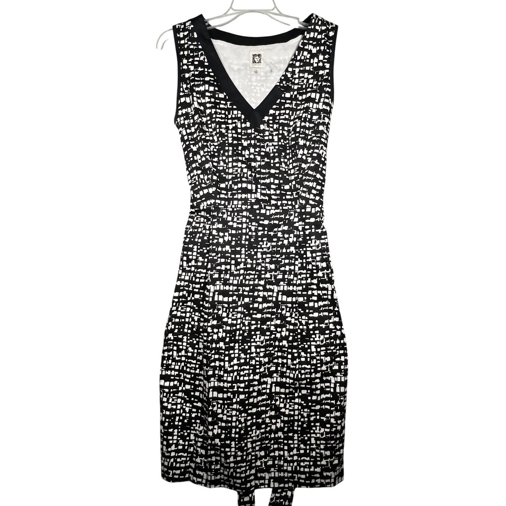Anne Klein Women's Black White Geometric Sleeveless V-Neck Sheath Dress Size 10